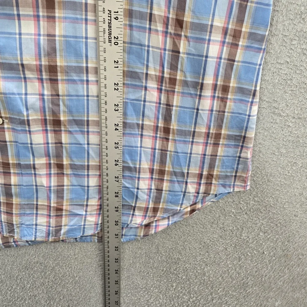 Peter Millar Men Button Up Shirt EXTRA LARGE Blue Madras Plaid Dress Shirt